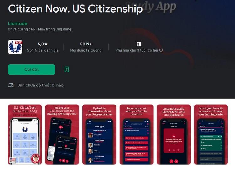 app học thi quốc tịch mỹ
